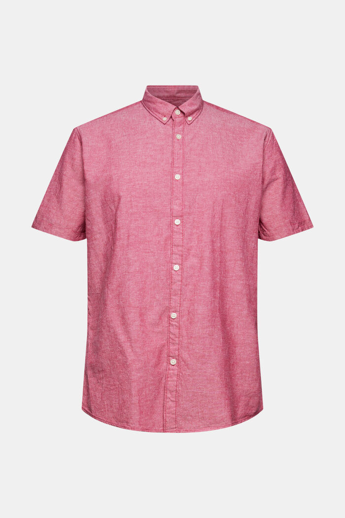 Met linnen: overhemd met buttondownkraag en korte mouwen, DARK PINK, detail image number 7