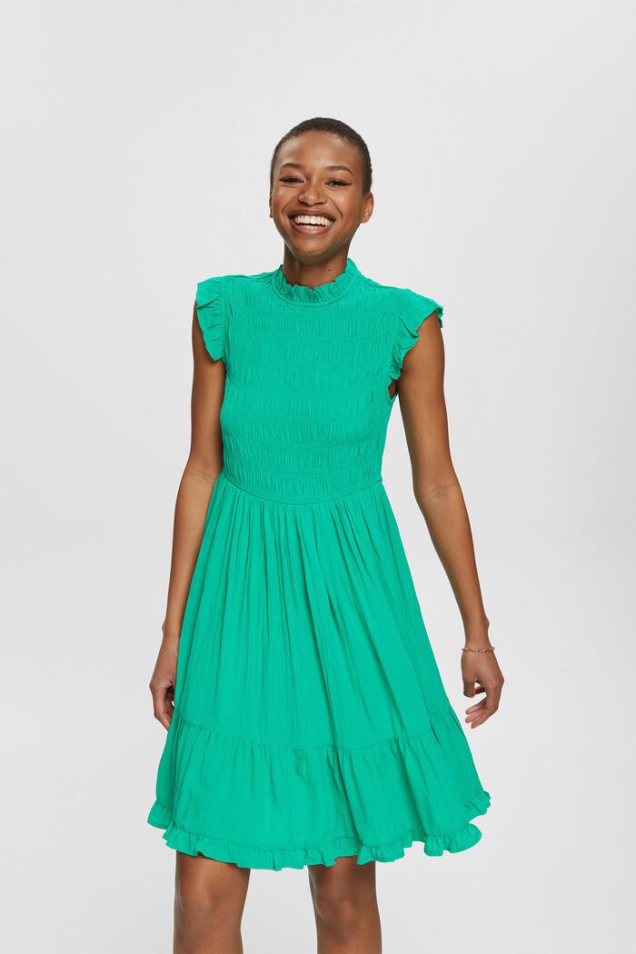 Mini-jurk met volantzoom, LENZING™ ECOVERO™, GREEN, overview