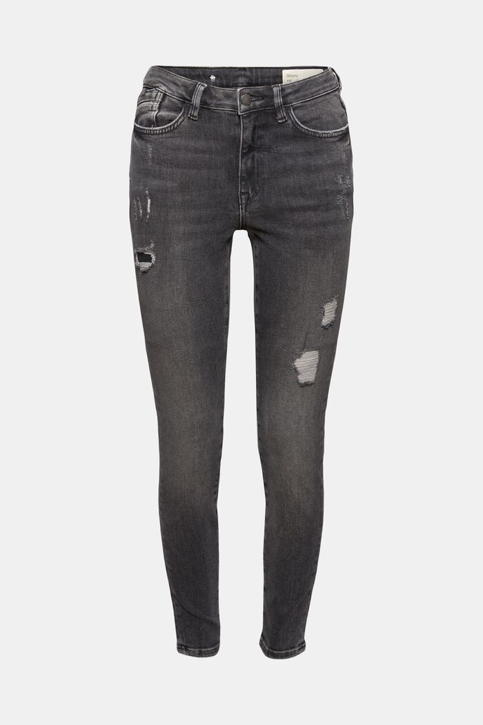 Cropped used stretchjeans, biologisch katoen, BLACK DARK WASHED, overview