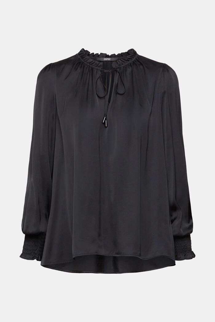 Satijnen blouse met gerimpelde kraag, LENZING™ ECOVERO™, BLACK, detail image number 2