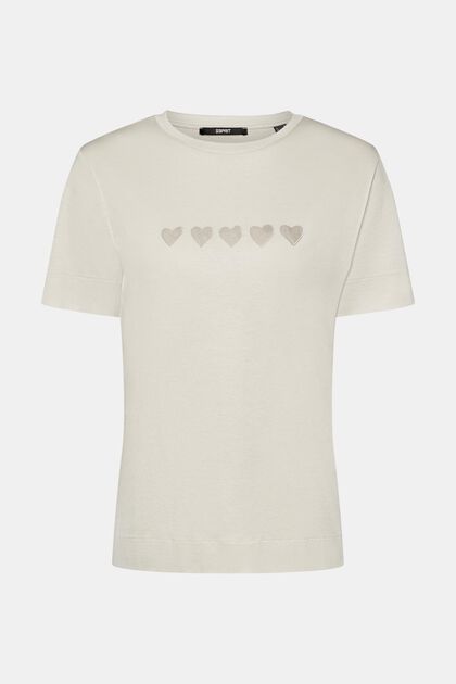 T-shirt met hartprint, LIGHT TAUPE, overview