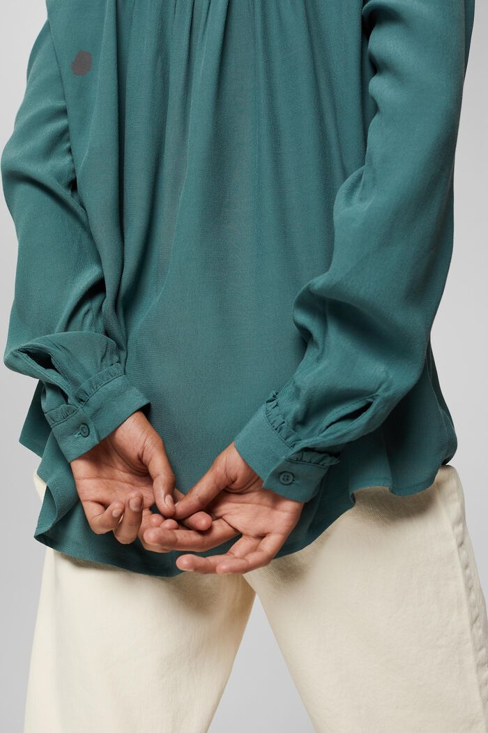 Henley blouse met ruches, LENZING™ ECOVERO™, TEAL BLUE, detail image number 5