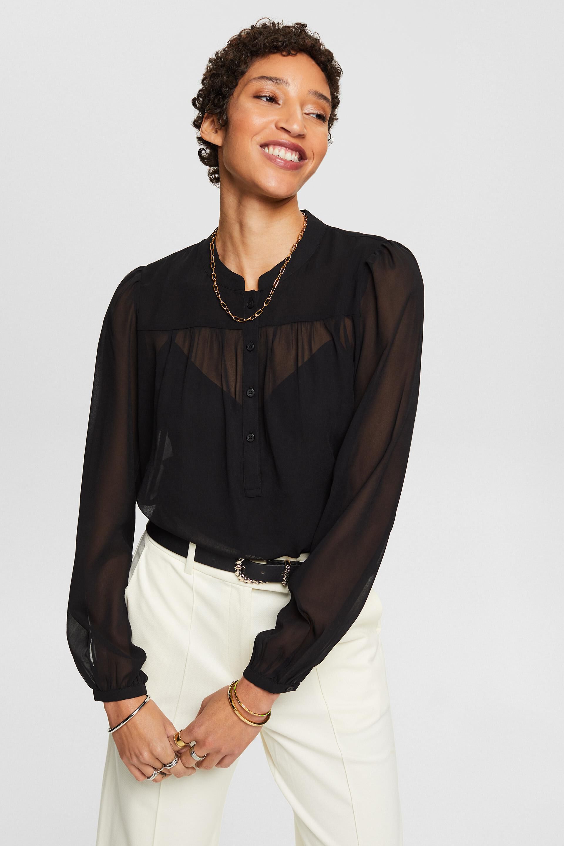 Zwart Chiffon blouse met lange mouwen