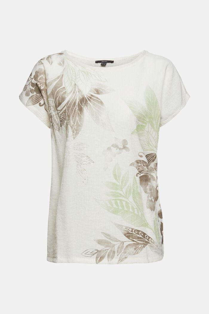 Met linnen: shirt van een materiaalmix met print, LIGHT BEIGE, detail image number 5