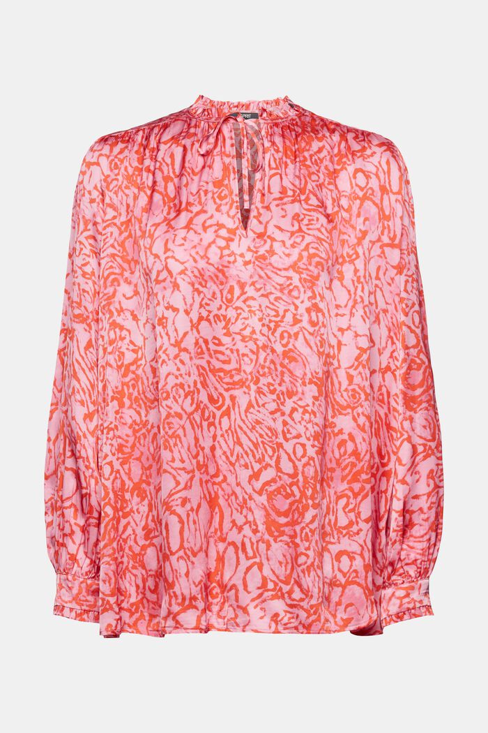Satijnen blouse met motief en ruchesrand, PINK, detail image number 7
