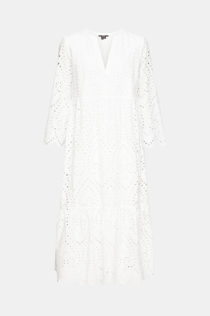Midi-jurk met opengewerkte kant, LENZING™ ECOVERO™, WHITE, detail image number 6
