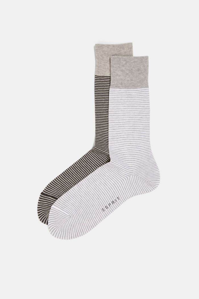Set van 2 paar gestreepte sokken van een katoenmix, GREY, detail image number 2