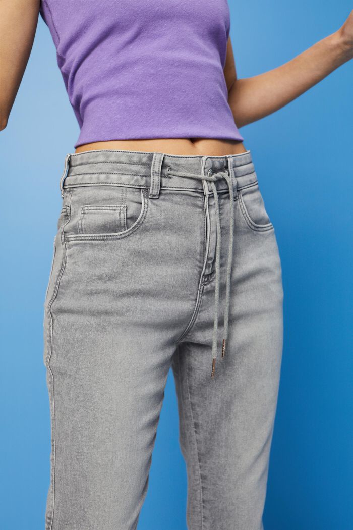 Boyfriend jeans met tunnelkoord op taillehoogte, GREY LIGHT WASHED, detail image number 2