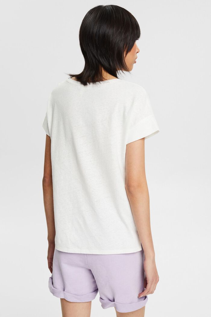 Met linnen: T-shirt met V-hals, OFF WHITE, detail image number 2