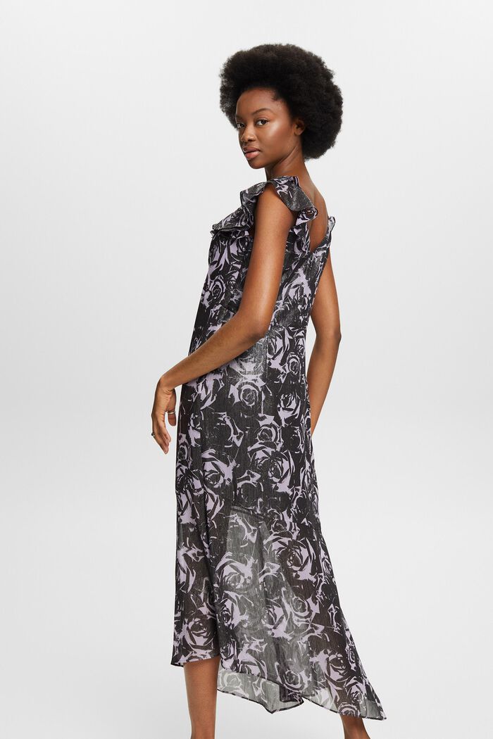 Off-the-shoulder chiffon maxi-jurk met print, BLACK, detail image number 2
