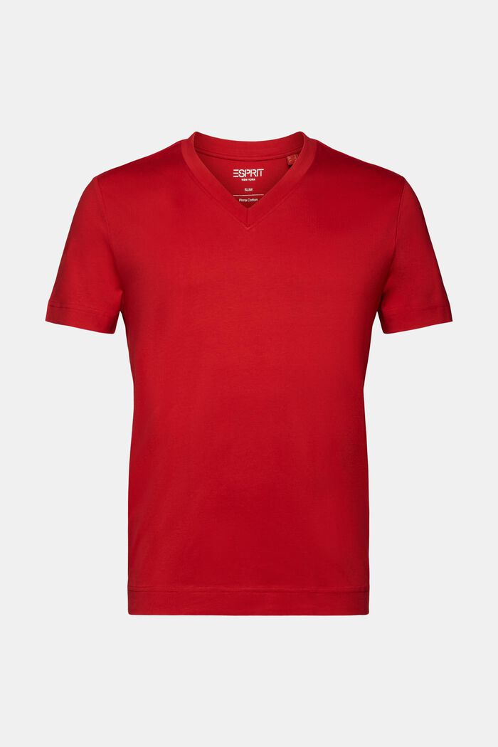 Jersey T-shirt met V-hals, 100% katoen, DARK RED, detail image number 6