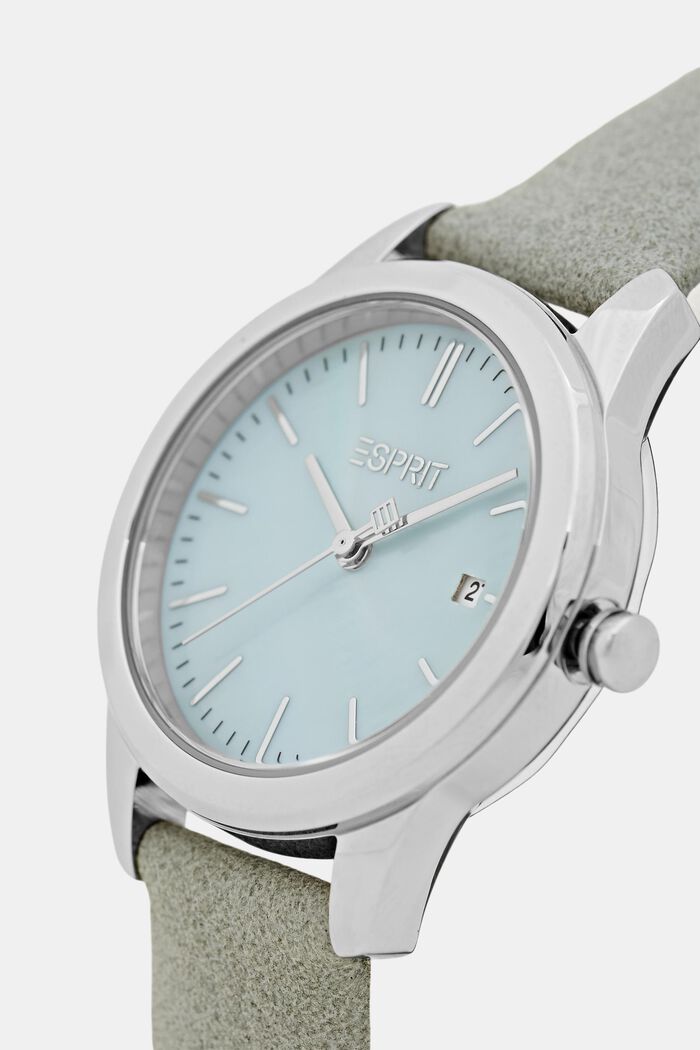 Edelstalen horloge met bandje van imitatieleer, GREY, detail image number 1