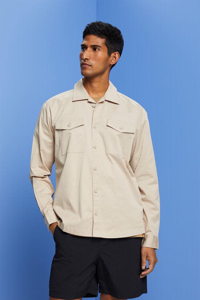 Katoenen overhemd met twee borstzakken, LIGHT TAUPE, detail image number 0