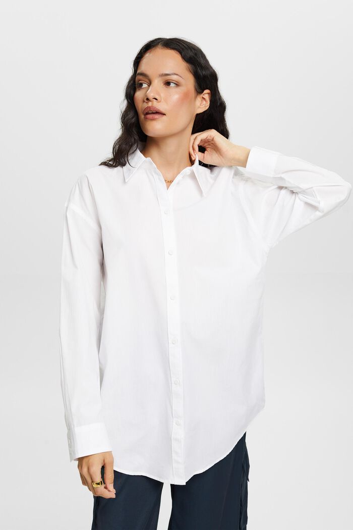 Overhemdblouse van popeline, 100% katoen, WHITE, detail image number 1
