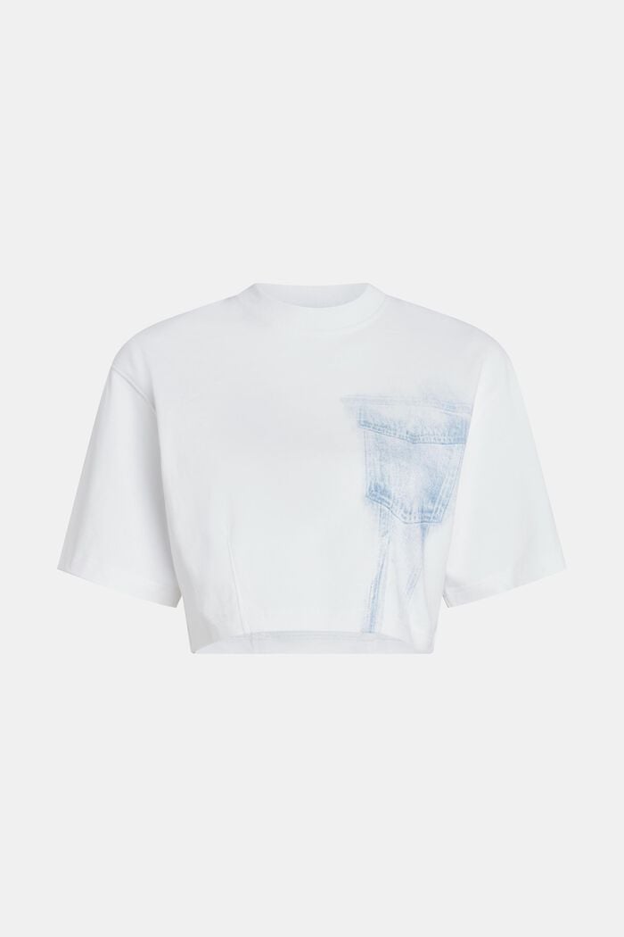Cropped T-shirt met indigo print, WHITE, detail image number 4