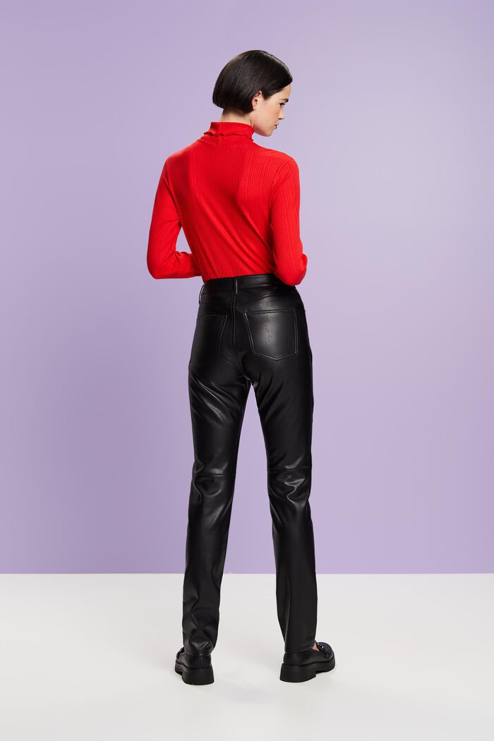 Slim fit broek van imitatieleer met hoge taille, BLACK, detail image number 3