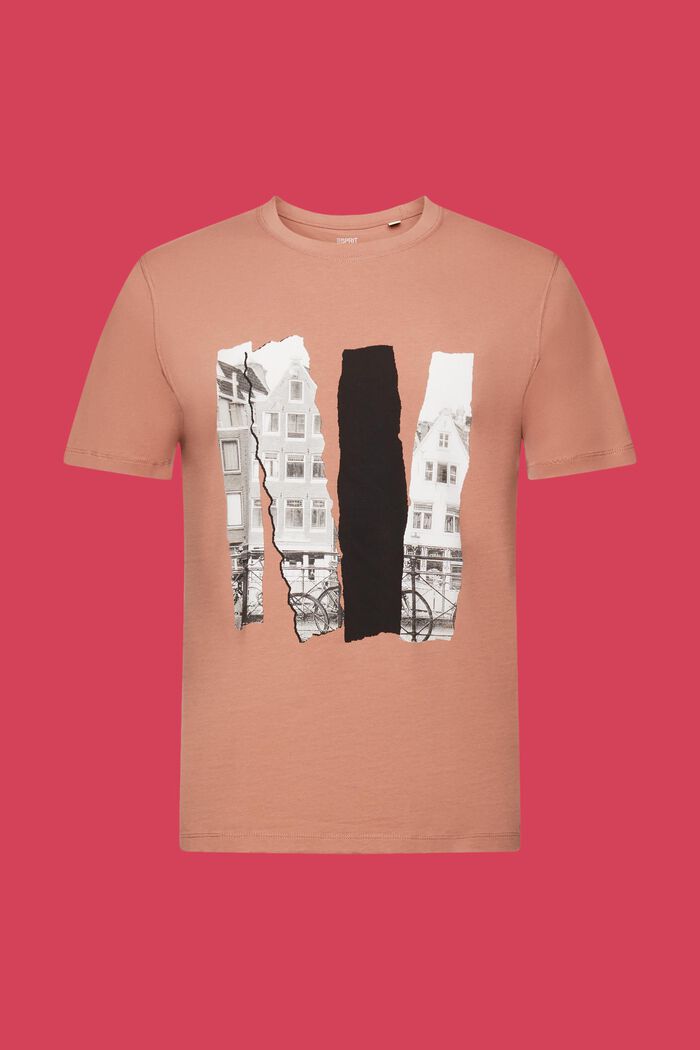T-shirt met ronde hals en print, 100% katoen, DARK OLD PINK, detail image number 6