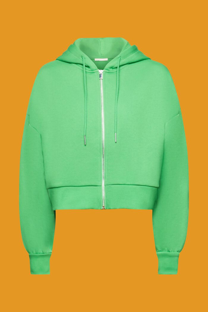 Kortere hoodie met doorlopende knoopsluiting, GREEN, detail image number 6