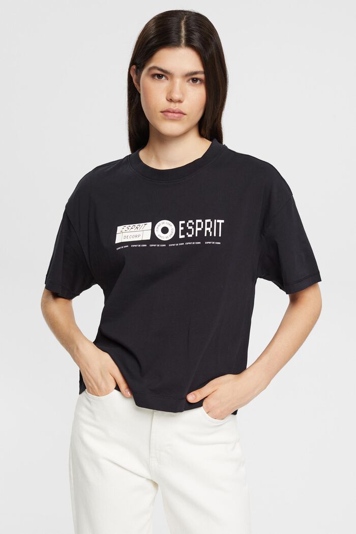 T-shirt met print op de voor- en achterkant, BLACK, overview
