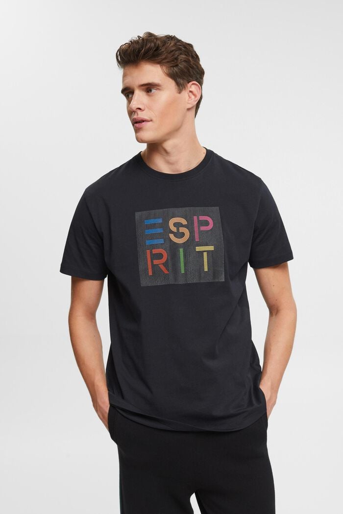 T-shirt met opgestikt logo, organic cotton, BLACK, detail image number 0