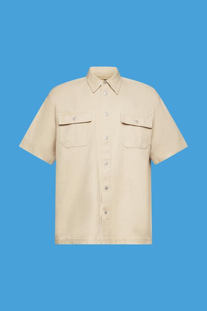 Boxy overhemd van denim met korte mouwen, SAND, overview
