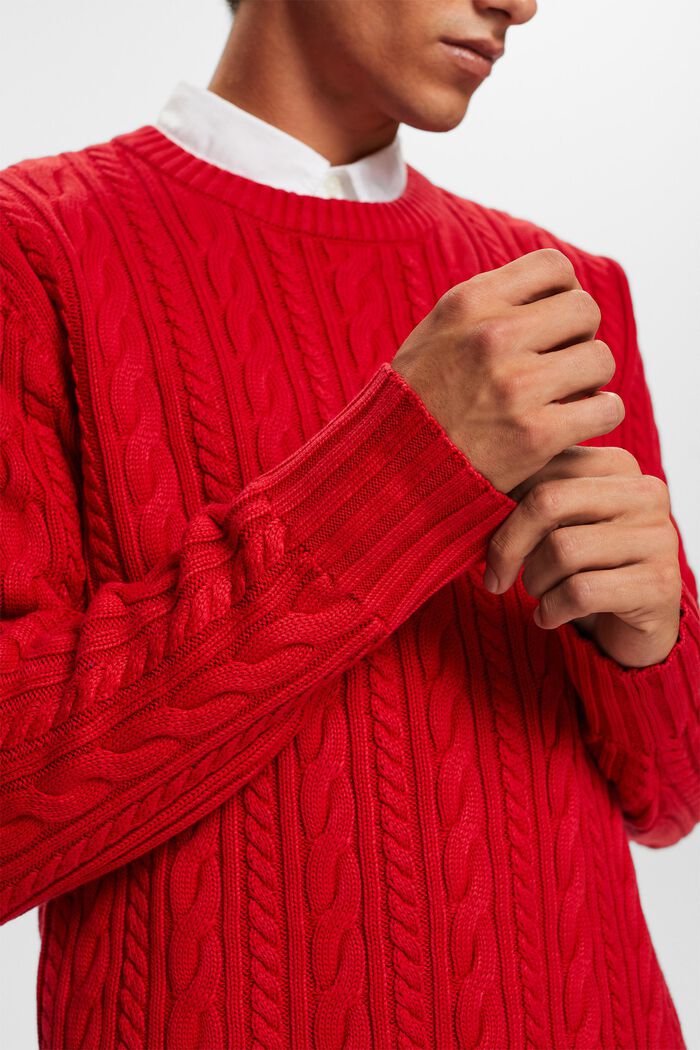 Katoenen trui met kabelpatroon, DARK RED, detail image number 1