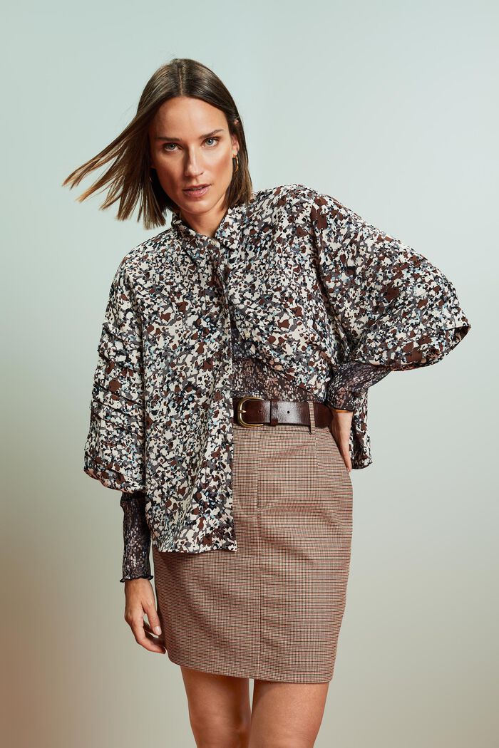 Gerecycled: blouse met motief, BROWN, detail image number 5