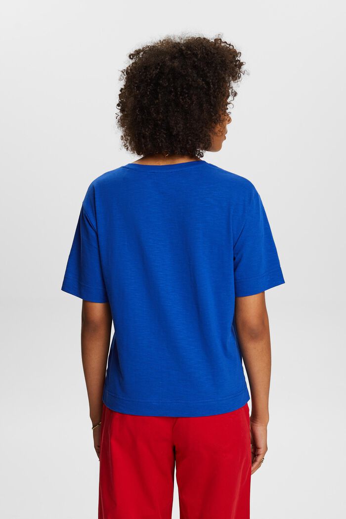 T-shirt met slubstructuur en V-hals, BRIGHT BLUE, detail image number 2