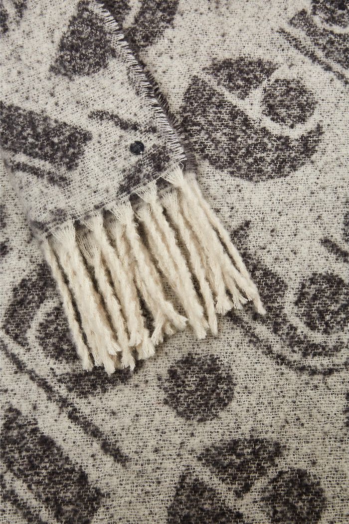 Gerecycled: sjaal met motief en franjes, OFF WHITE, detail image number 1
