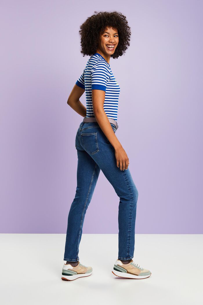 Slim fit jeans met middelhoge taille, BLUE MEDIUM WASHED, detail image number 3