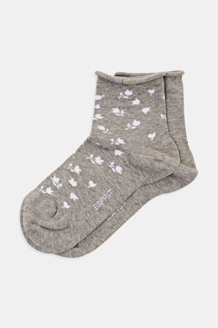 Set van 2 paar korte sokken met bloemenmotief, NEW LIGHT GREY, detail image number 0