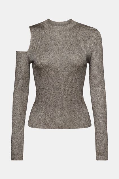 Sweatshirt met cut-outs bij de schouders, GUNMETAL, overview