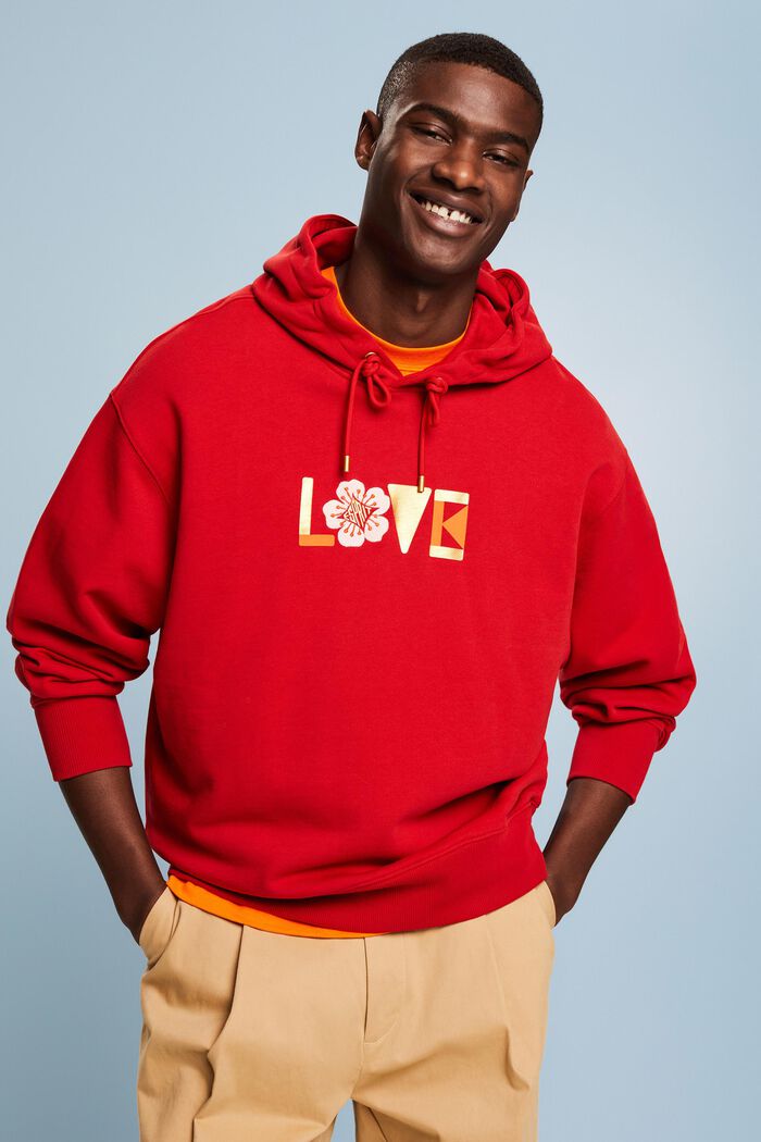Uniseks oversized hoodie met print, DARK RED, detail image number 4