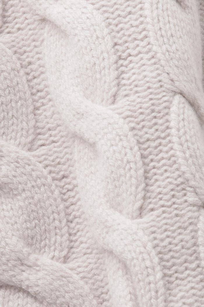 Wollen trui met sjaalkraag en kabelpatroon, LIGHT TAUPE, detail image number 5