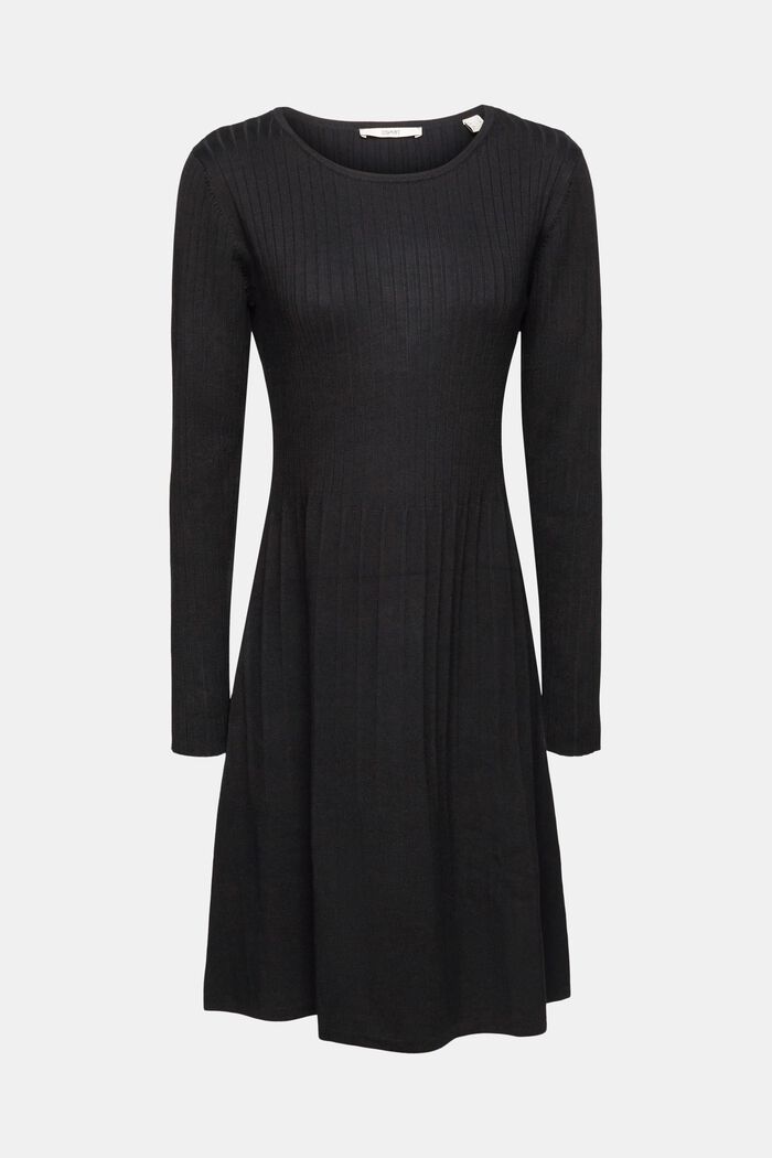 Gebreide jurk met plooien, BLACK, overview