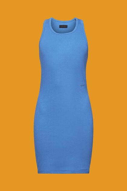 Geribde jurk van jersey, GREY BLUE, overview
