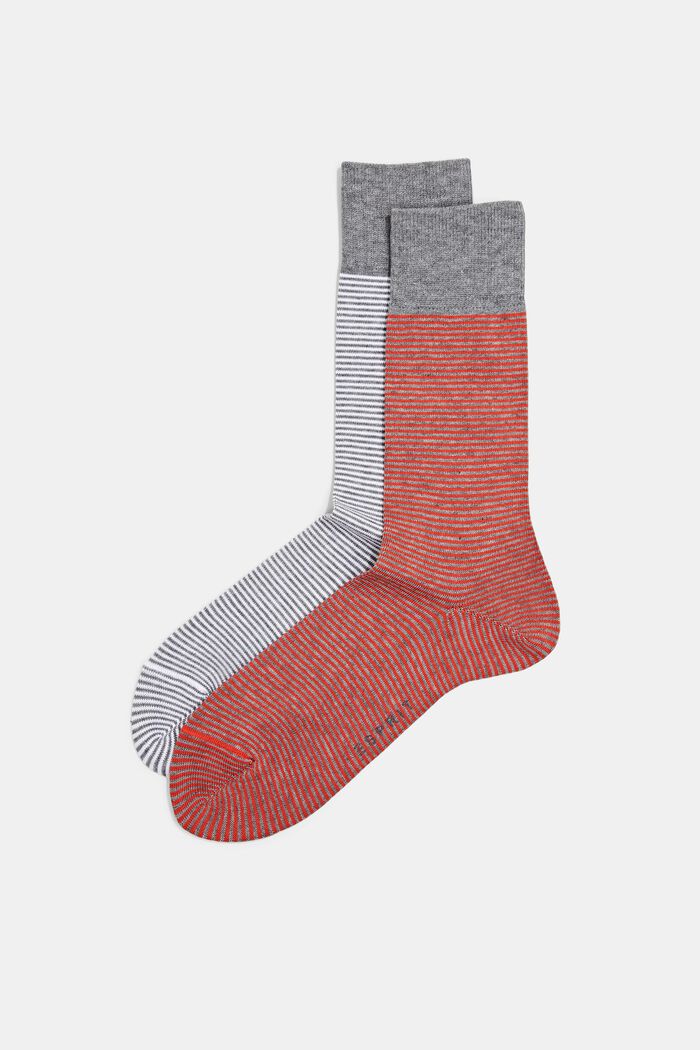 Set van 2 paar gestreepte sokken van een katoenmix, ORANGE, detail image number 0