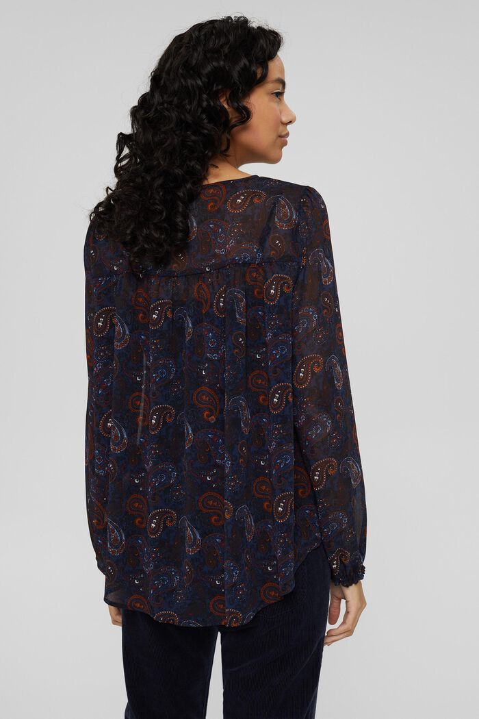 Gerecycled: chiffon blouse met paisleyprint, NAVY, detail image number 3