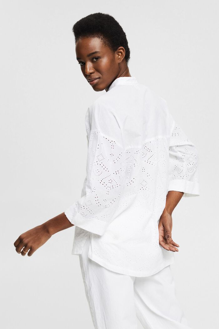 Oversized blouse met opengewerkte kant, WHITE, detail image number 3
