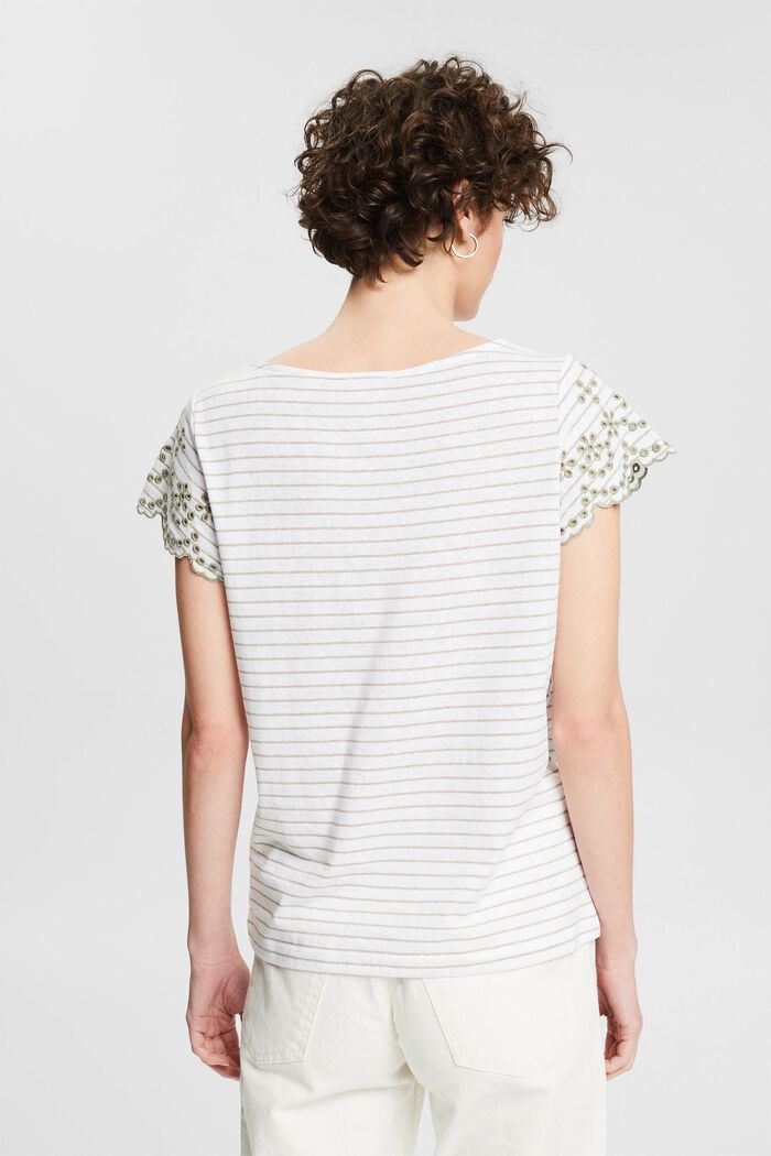 Gerecycled: gestreept T-shirt met opengewerkt borduursel, NEW WHITE, detail image number 3