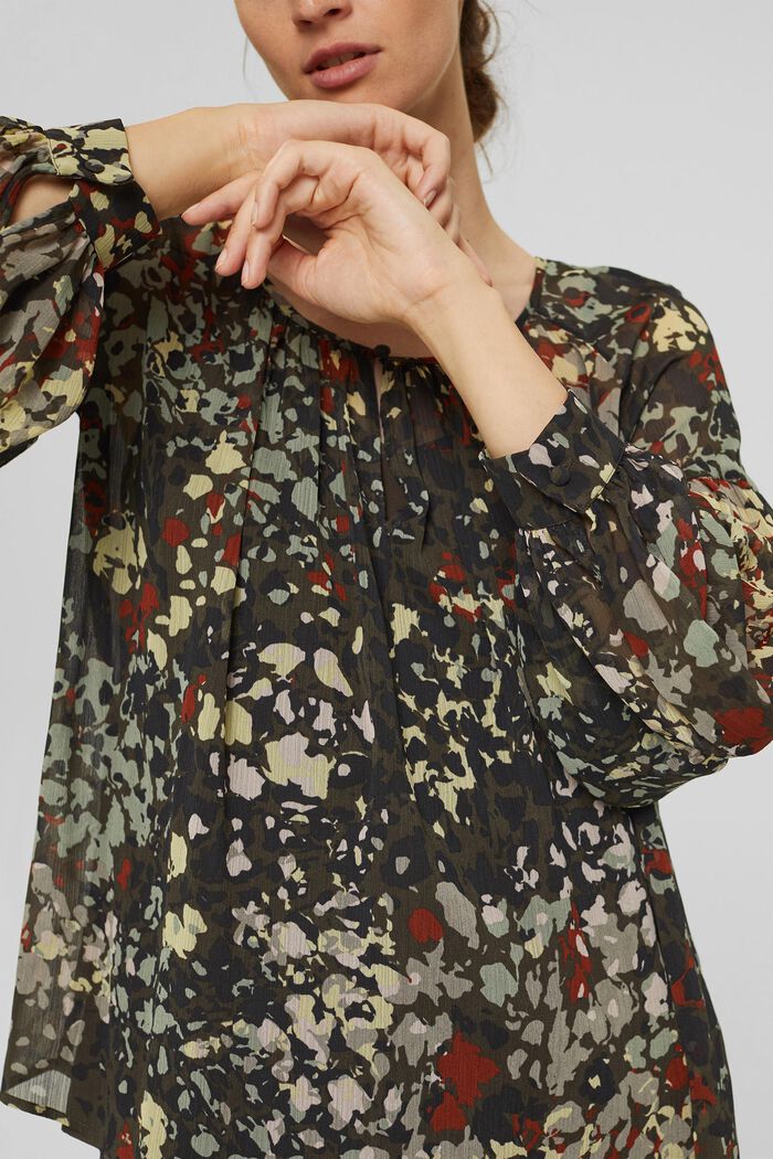 Gerecycled: gebloemde blouse van chiffon, DARK KHAKI, detail image number 2