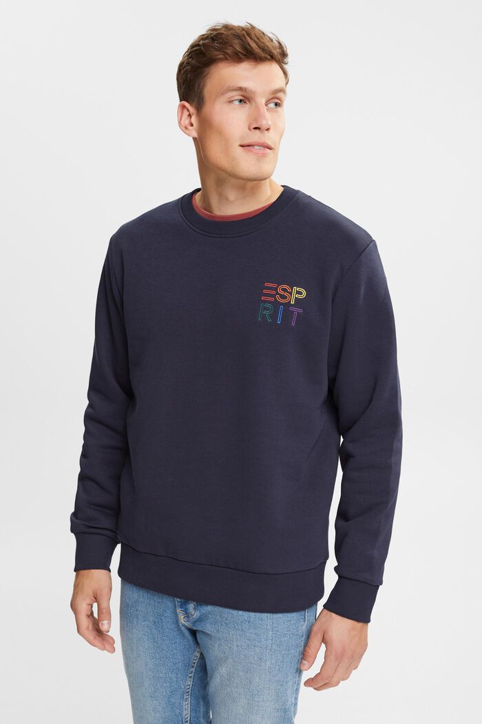 Sweatshirt met kleurrijk logoborduursel, NAVY, overview