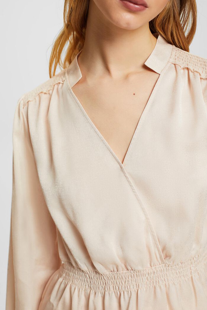 Gestructureerde blouse met gesmokte details, DUSTY NUDE, detail image number 2