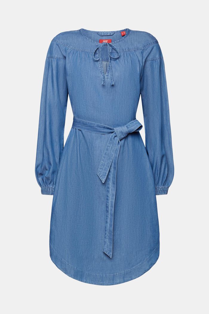 Lichte denim jurk met strikceintuur, BLUE MEDIUM WASHED, detail image number 5
