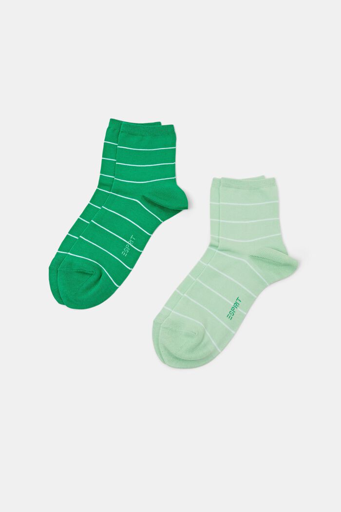 Set van 2 paar gestreepte, grofgebreide sokken, GREEN/MINT, detail image number 0