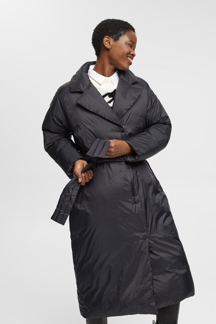 Lange mantel met gerecyclede donzen wattering, BLACK, detail image number 3