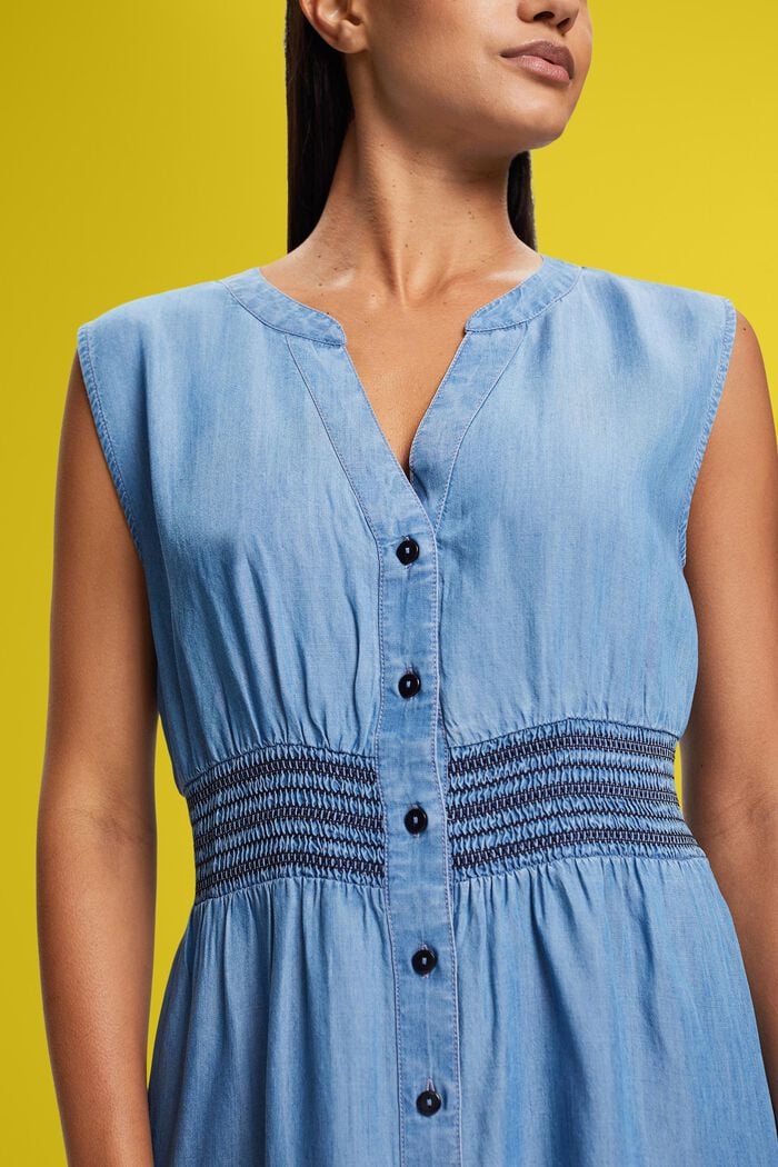 Mouwloze midi-jurk van imitatiedenim, BLUE MEDIUM WASHED, detail image number 1