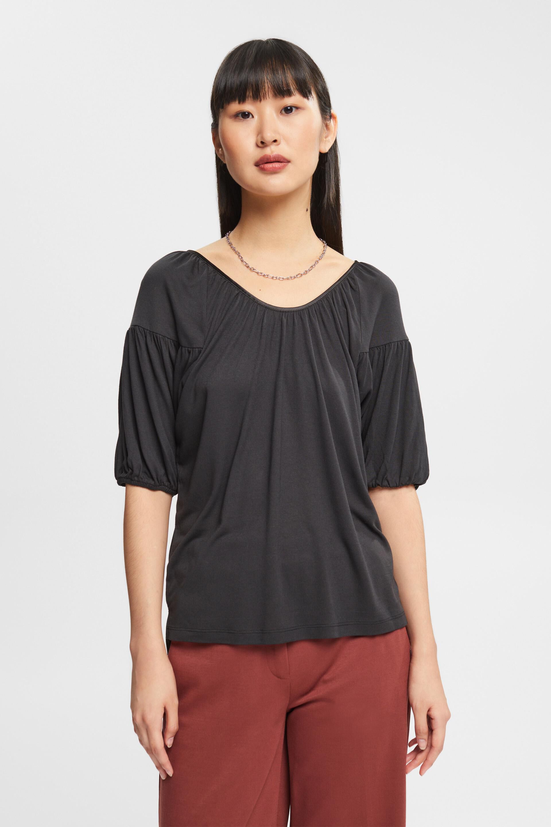 Esprit Transparante blouse lichtgrijs-wit volledige print casual uitstraling Mode Blouses Transparante blousen 
