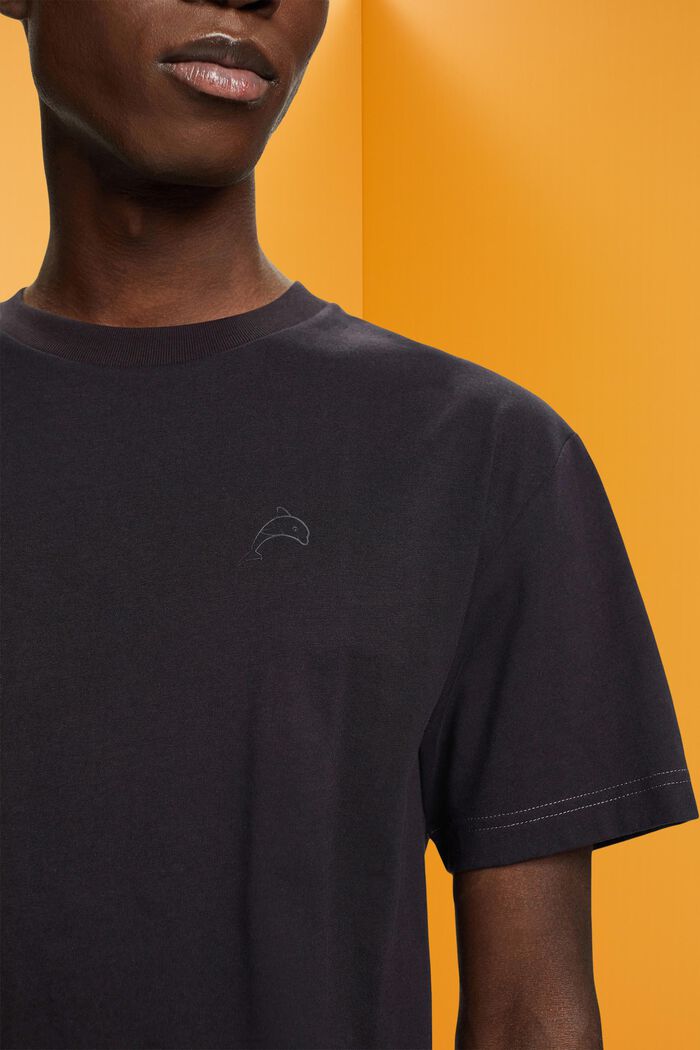 Katoenen T-shirt met dolfijnenprint, BLACK, detail image number 2