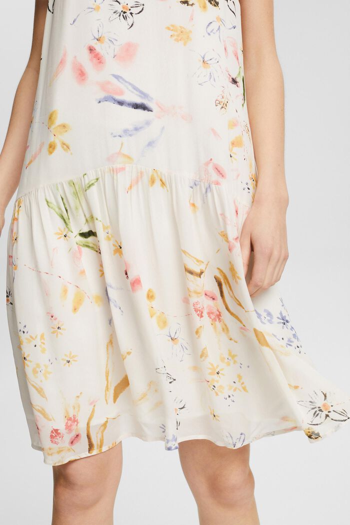 Chiffon jurk met bloemenmotief, LENZING™ ECOVERO™, OFF WHITE, detail image number 3